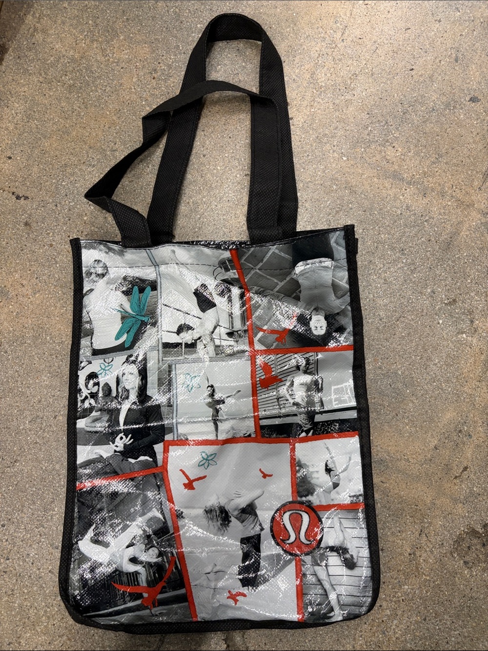 Vintage Early 2000s Lululemon Yoga Graphic Tote Bag Black Red White